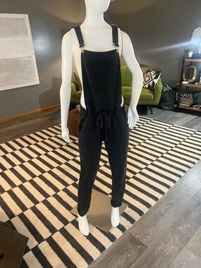 Z Supply Heather Grey Knit Overall Jumpsuit with Drawstring Waist